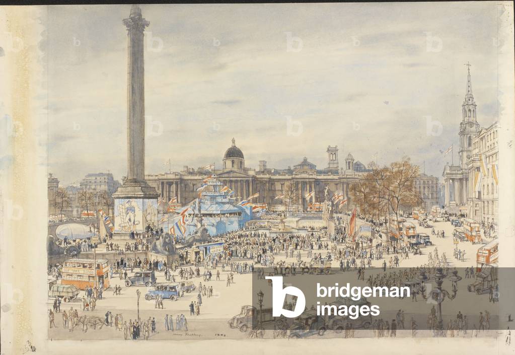 Warships Week, Trafalgar Square, London, WC2, 1942 (w/c)