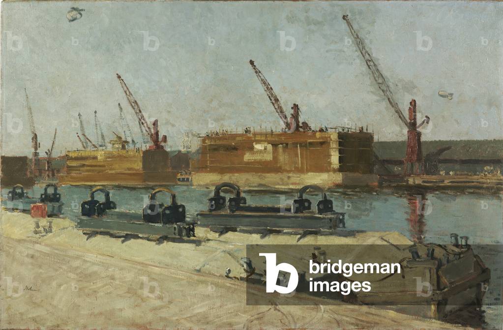 Invasion-craft in West India Docks: April 1944 (oil on canvas)