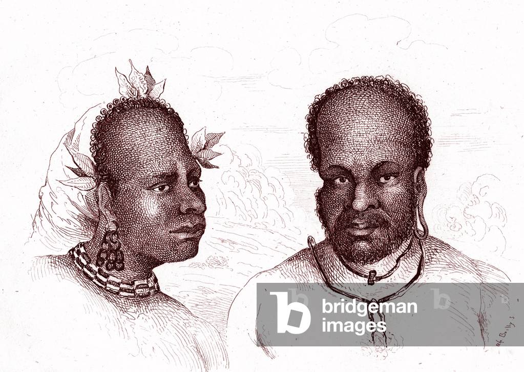 Types of Oceania - Voyages by Jean Francois de La Perouse (1741-1788) and James Cook (1728-1779) in Le Pacifique. engraving 1835