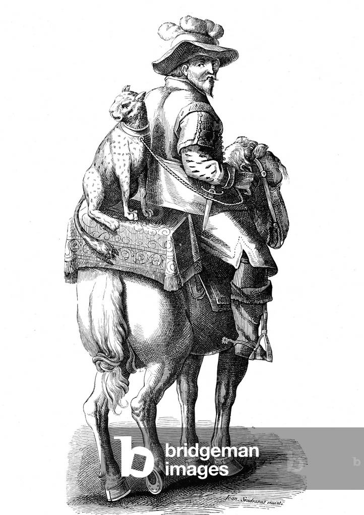 Leopard Hunting - From a print by Jan van der Straet, known as Giovanni Stradano or Johannes Stradanus (1523-1605). Engraving 1878