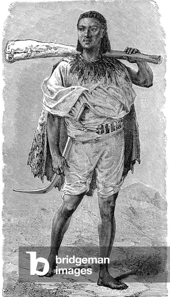 Warrior of ABYSSINIE (Ethiopia). Engraving 1885