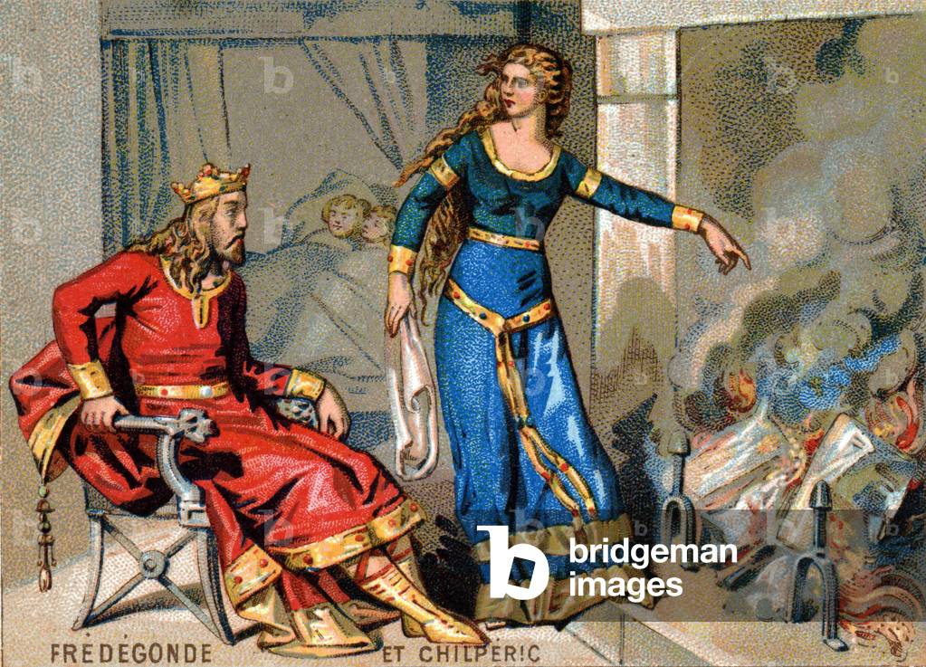 Fredegonde Queen of Neustria (545-597) and Chilperic burn the Tax Register in the year 580.