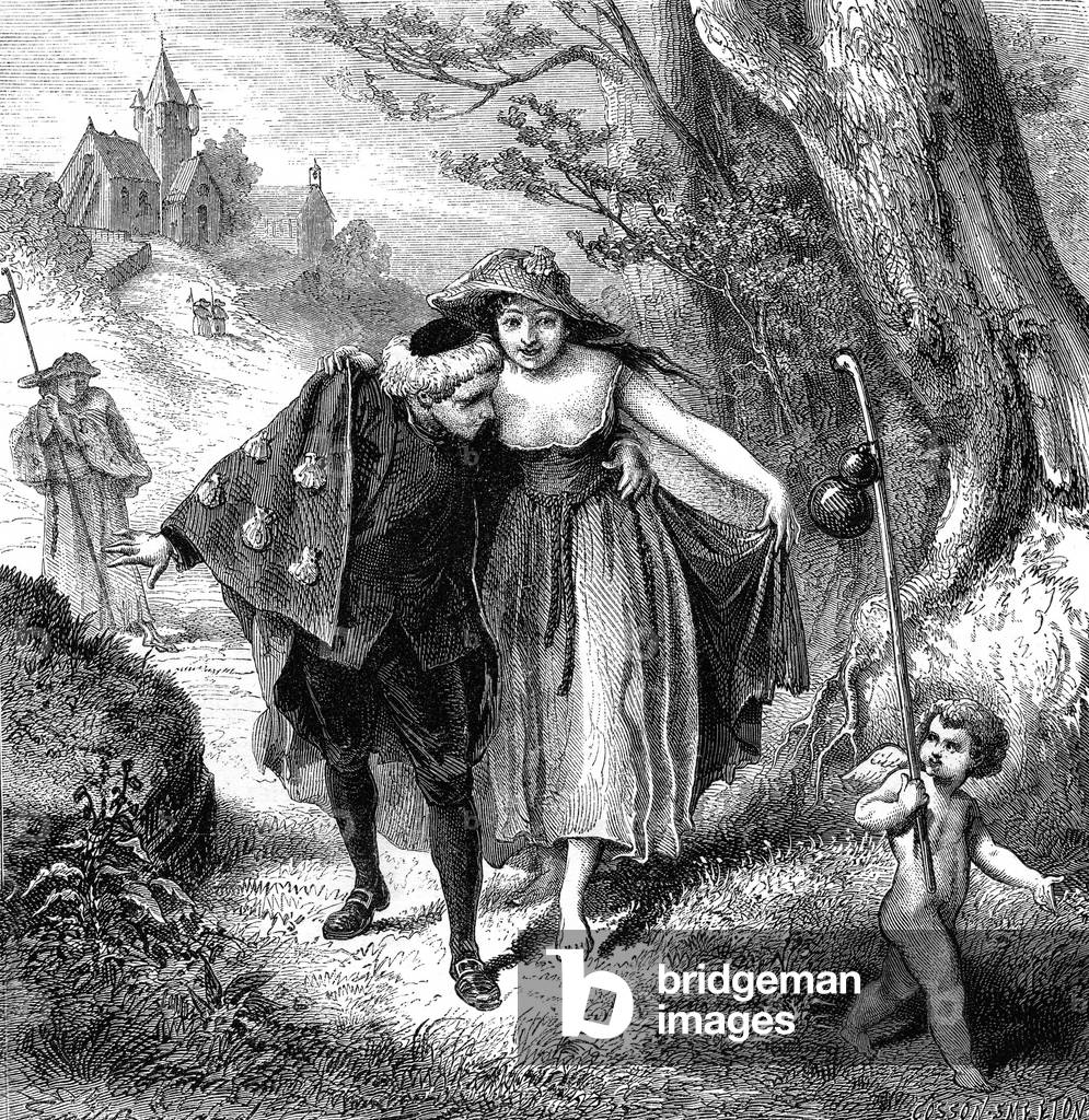 The pelerins (Lisette's pelerinage). Song by Pierre Jean de Beranger (1780-1857). Engraving 1866