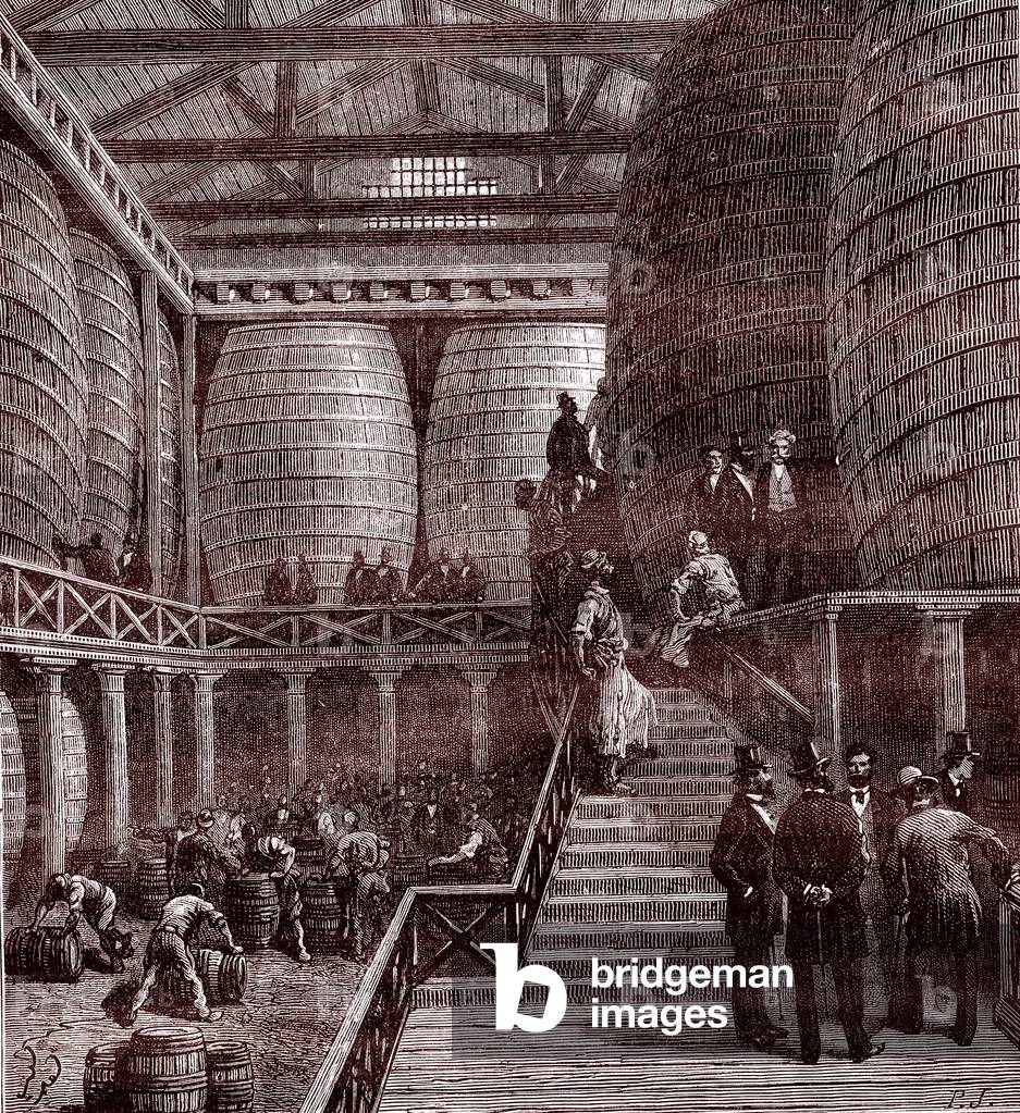 Beer industry- In a London cellar of beer , 
1867