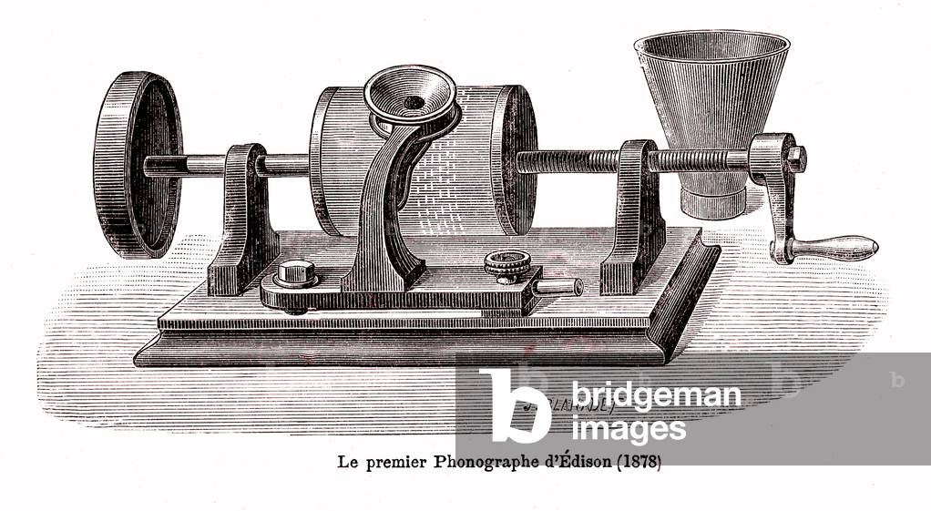 The first prototype of the Edison phonograph, 1891 (engraving)