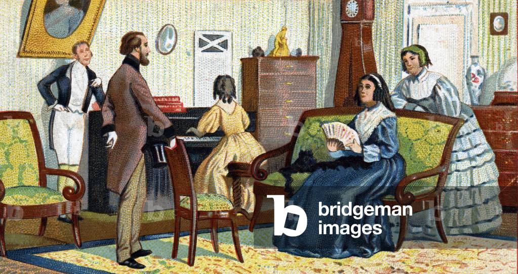 Alfred de Musset (1810-1857) at George Sand (Aurore Dupin, Baronne Dudevant) (1804-1876). Chromolithography, circa 1890.