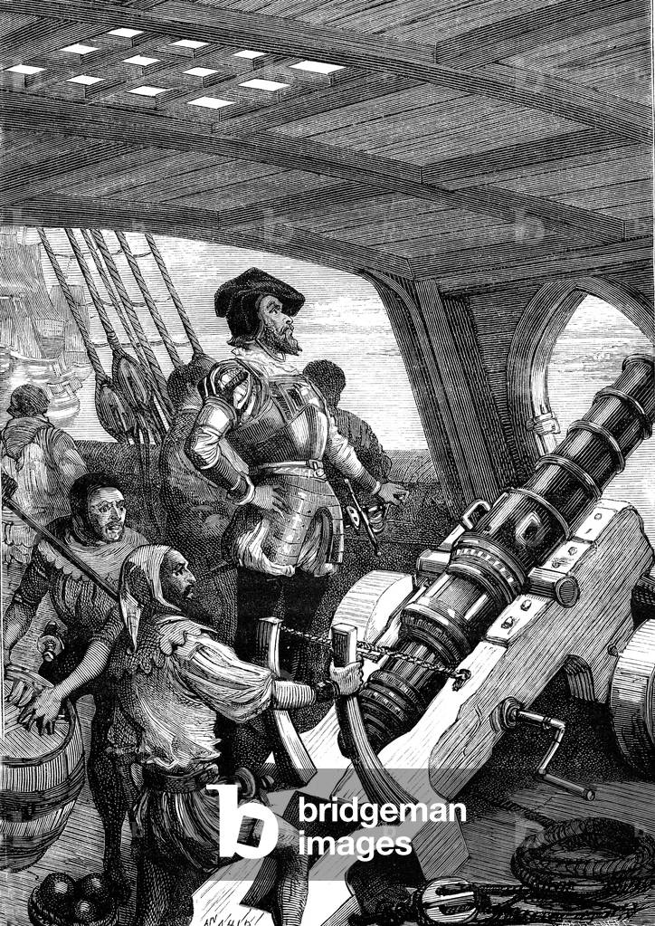 Jacques Cartier discovers Canada in 1534. 1880 (engraving)