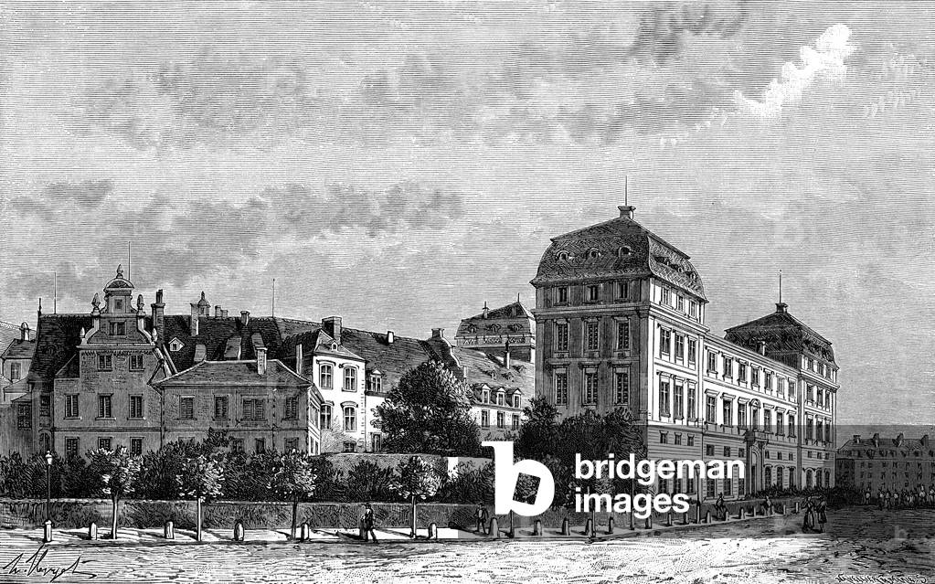 View of the Castle of Darmstadt in Germany, 1885 (engraving)