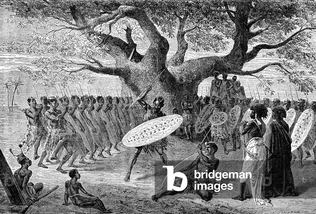 Warriors Caffres Zoulous, South Africa, 1885 (engraving)
