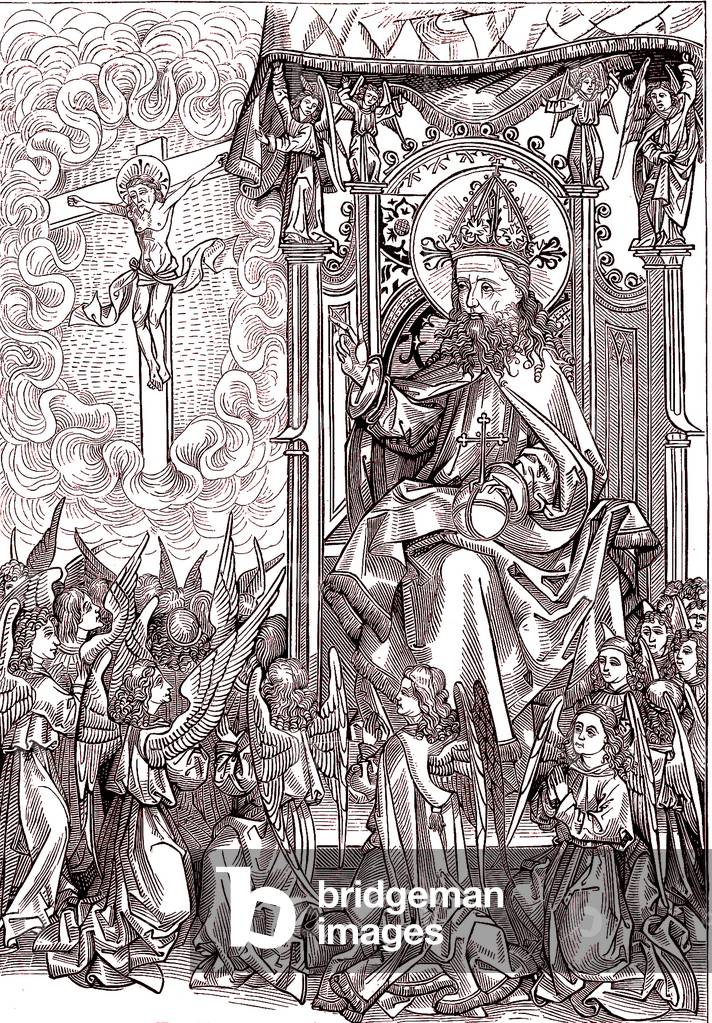 The Lord and angels, Fac-simil from summarised bible from Nuremberg, Germany, printed in 1491, from the book 