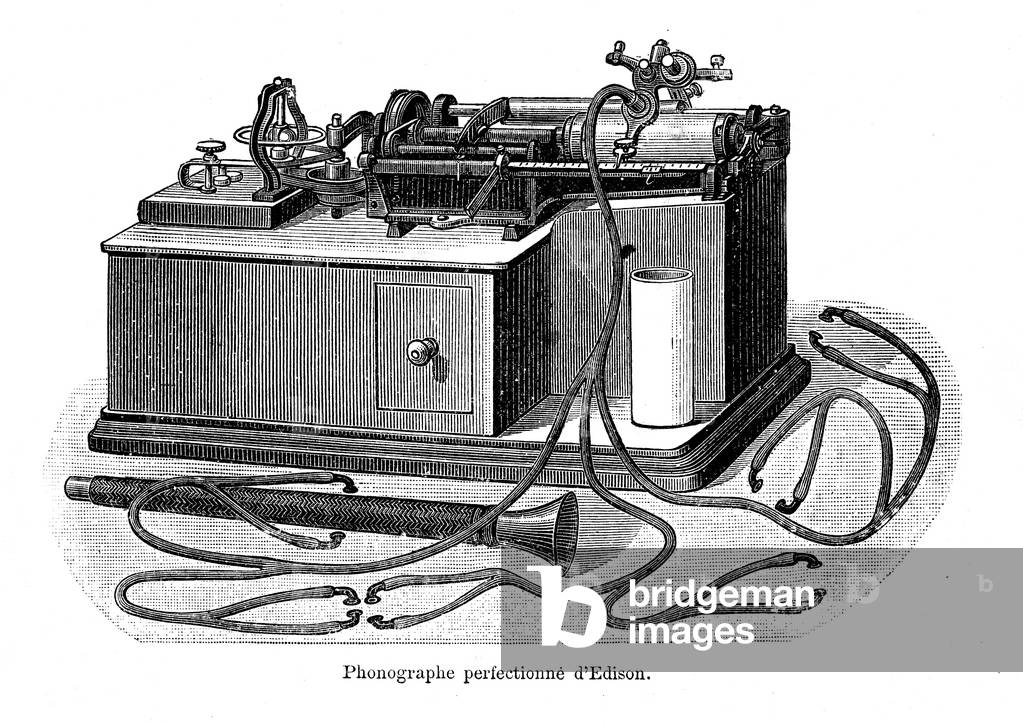 Advanced phonograph of Edison, 1891 (engraving)