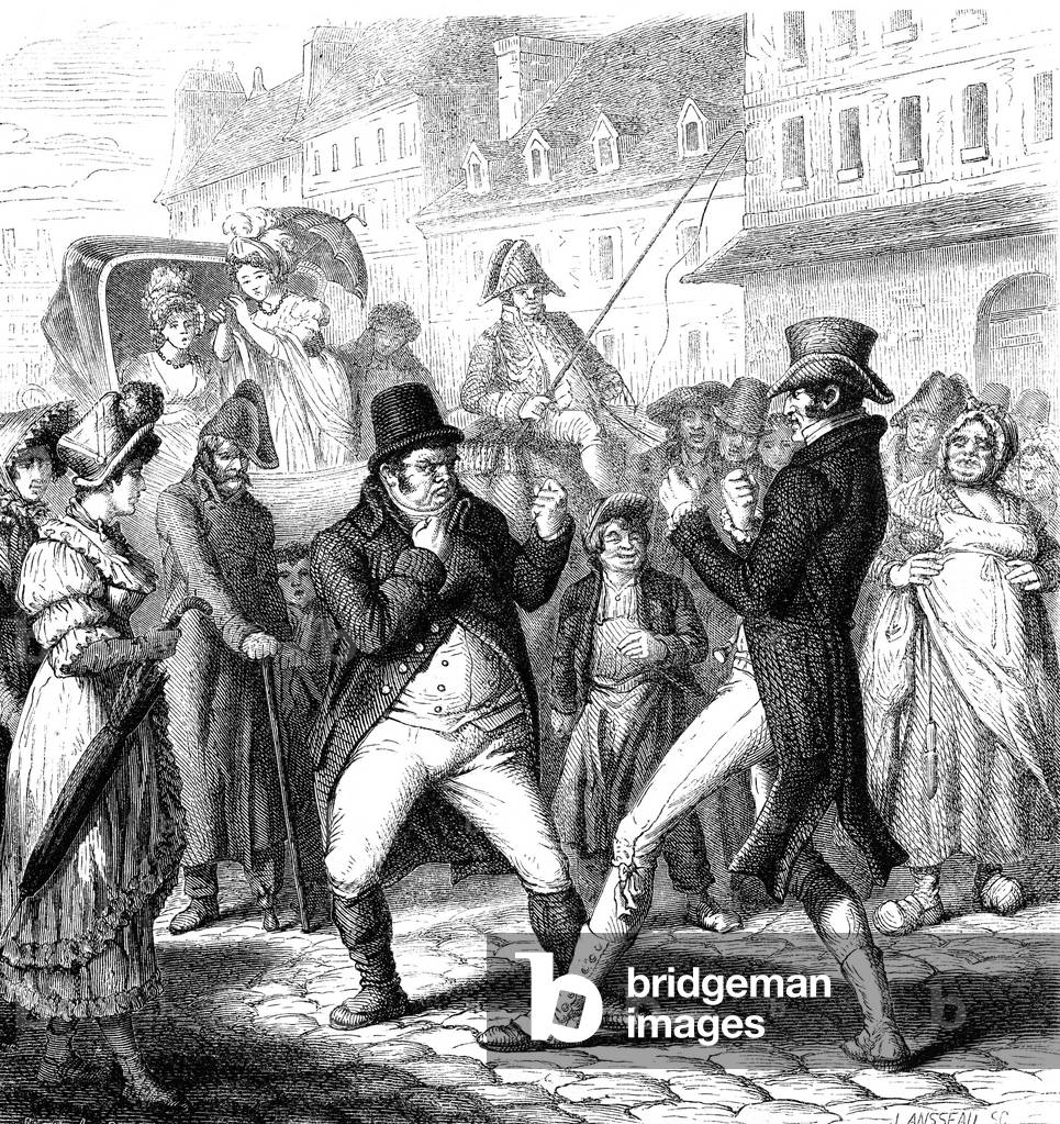 Les boxeurs. Song by Pierre Jean de Beranger (1780-1857). Engraving 1866