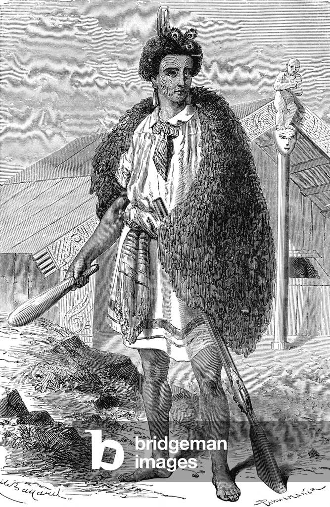 Maori Chef in the vicinity of AUCKLAND, New Zealand. Engraving 1885