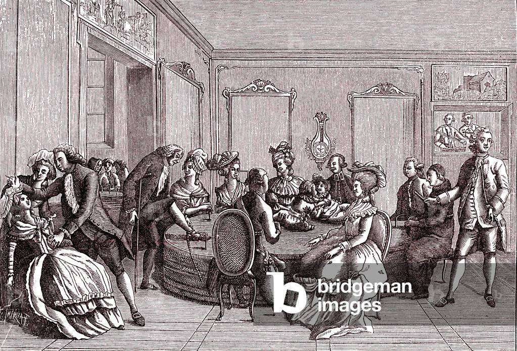 Mesmer's tub and animal magnetism. 1891 (Engraving)