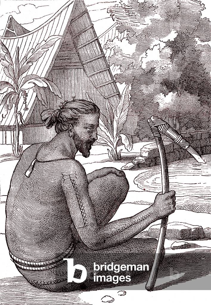Ualan ( or Kusaic ) island native.Caroline Archipelago in Northern Pacific Kusaic, Micronesia. 1880  (Engraving)