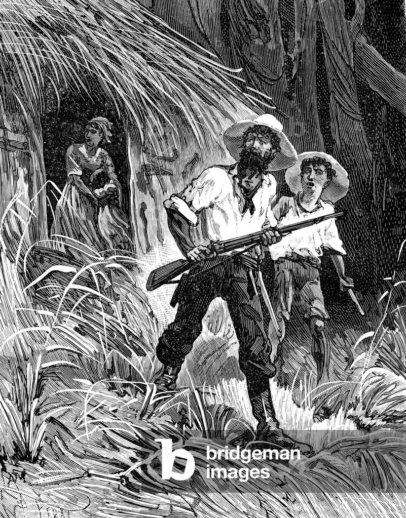 Rubber researchers in the Brazil jungle, 1893