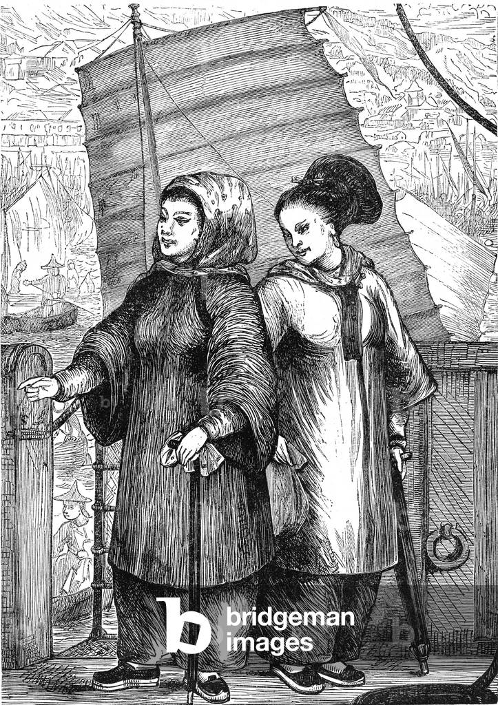 Chinese boats in CANTON. Engraving 1868
