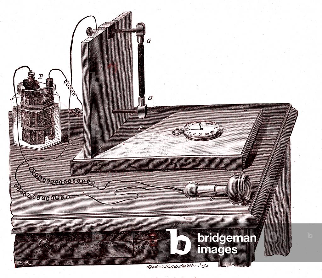Microphone invented by David Edward Hugues, 1869 (engraving)