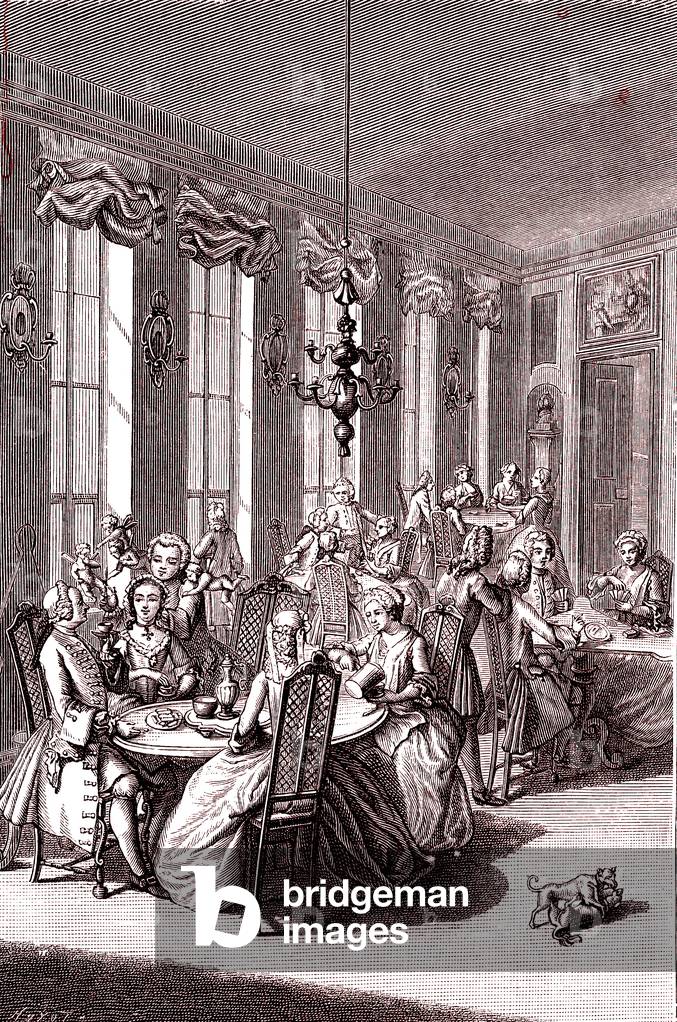 A literary cofee shop in the eighteen century. 1878 (Engraving)