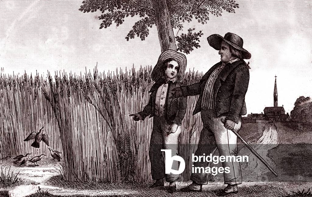 The lark and the Landlord, Fable by La Fontaine, 1834