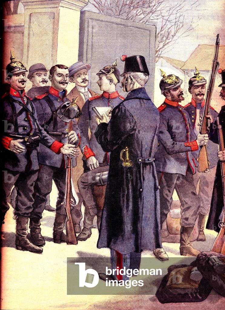 Desertion in Luxembourg of Alsacian french soldiers registered by the Germans, 1896 (engraving)