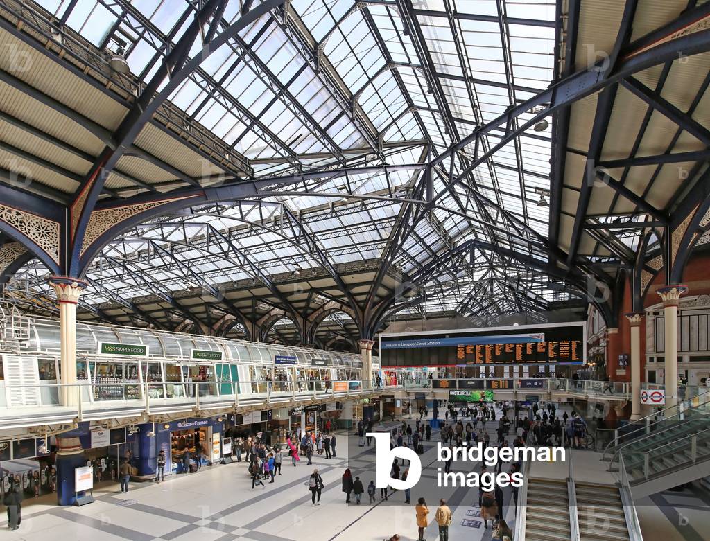 View across lower level concourse from the south west, Liverpool Street Station (photo)