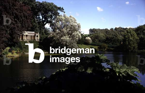 View of the lake with a temple beyond, created in 1850s (photo)
