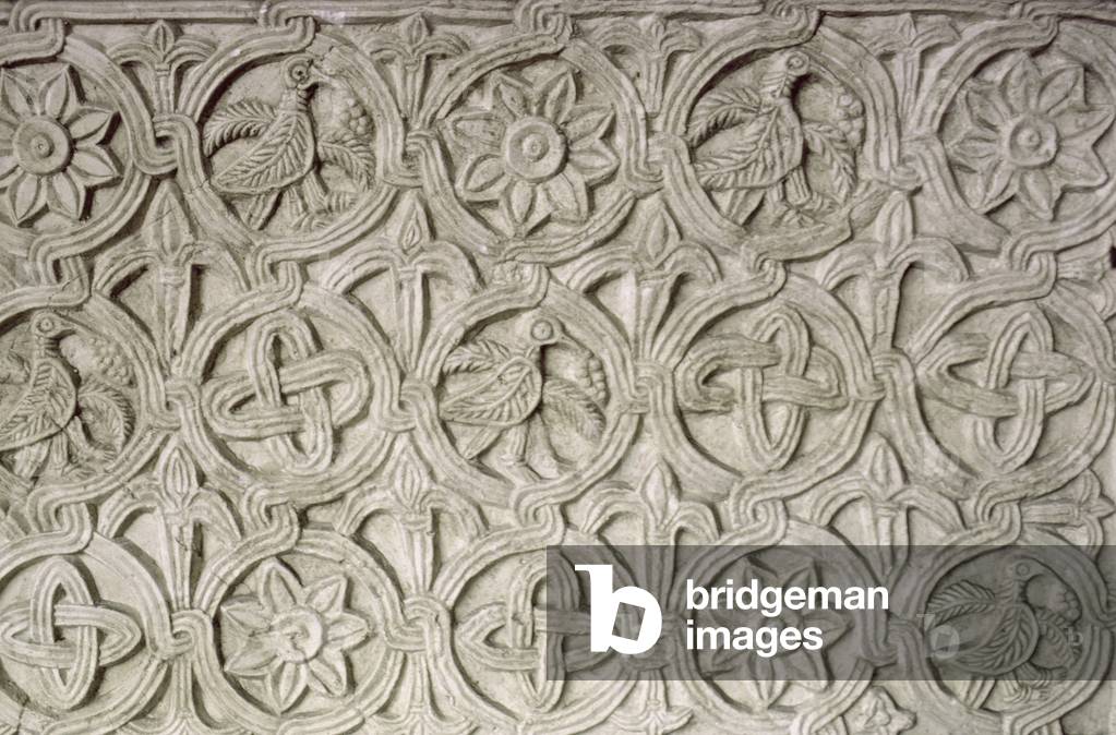 Detail from a carved screen, 9th-10th century (carved stone)
