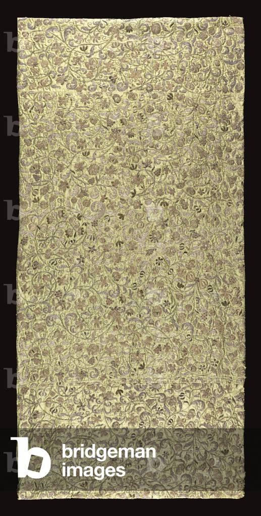 Pair of embroidered panels (green silk with raised work in gold & silver)
