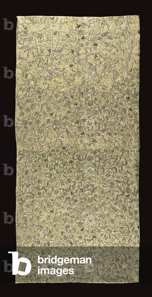 Pair of embroidered panels, c.1680 (green silk with raised work in gold & silver)