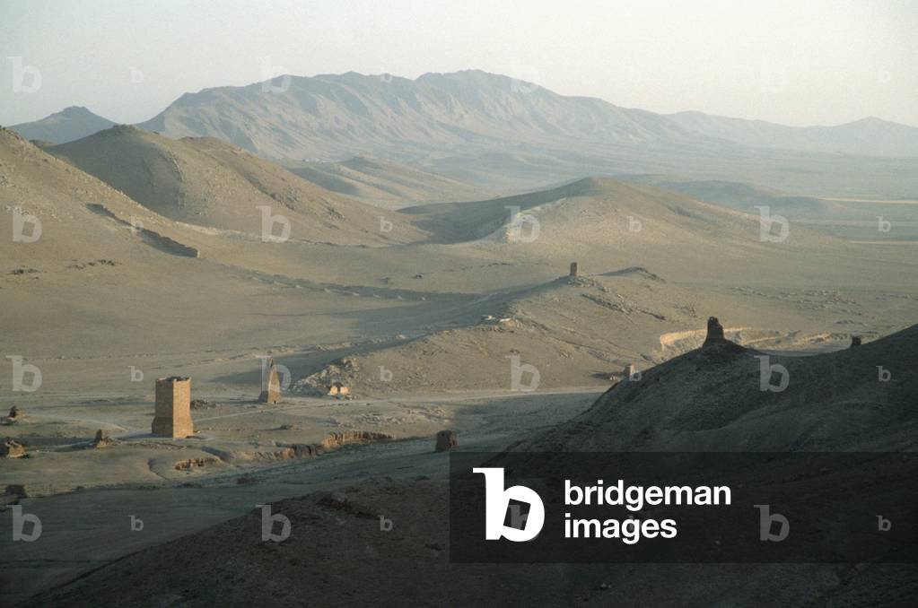 The Valley of the Tombs, or Western Necropolis, showing the remains of the Palmyran Tower Tombs (photo)