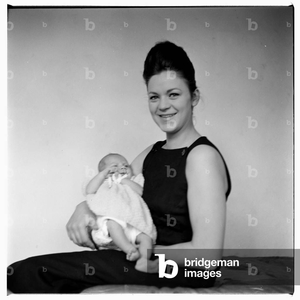 Portrait of unknown woman and baby, London, early 1960's (b/w photo)