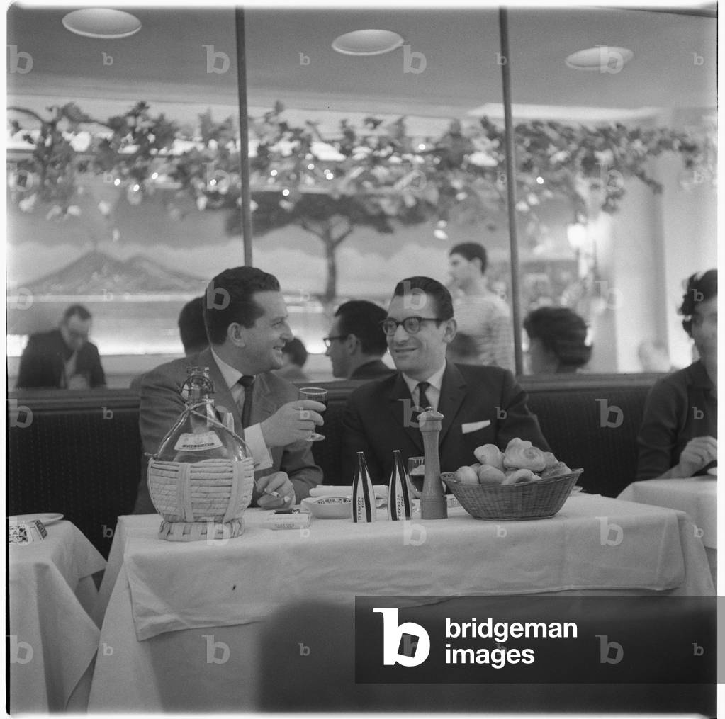 Franco & Mario, portrait of Mario Cassandro and Franco Lagattolla, owners of La Trattoria Terrazza in Romilly Street Soho, London, UK, mid 1950's (b/w photo)
