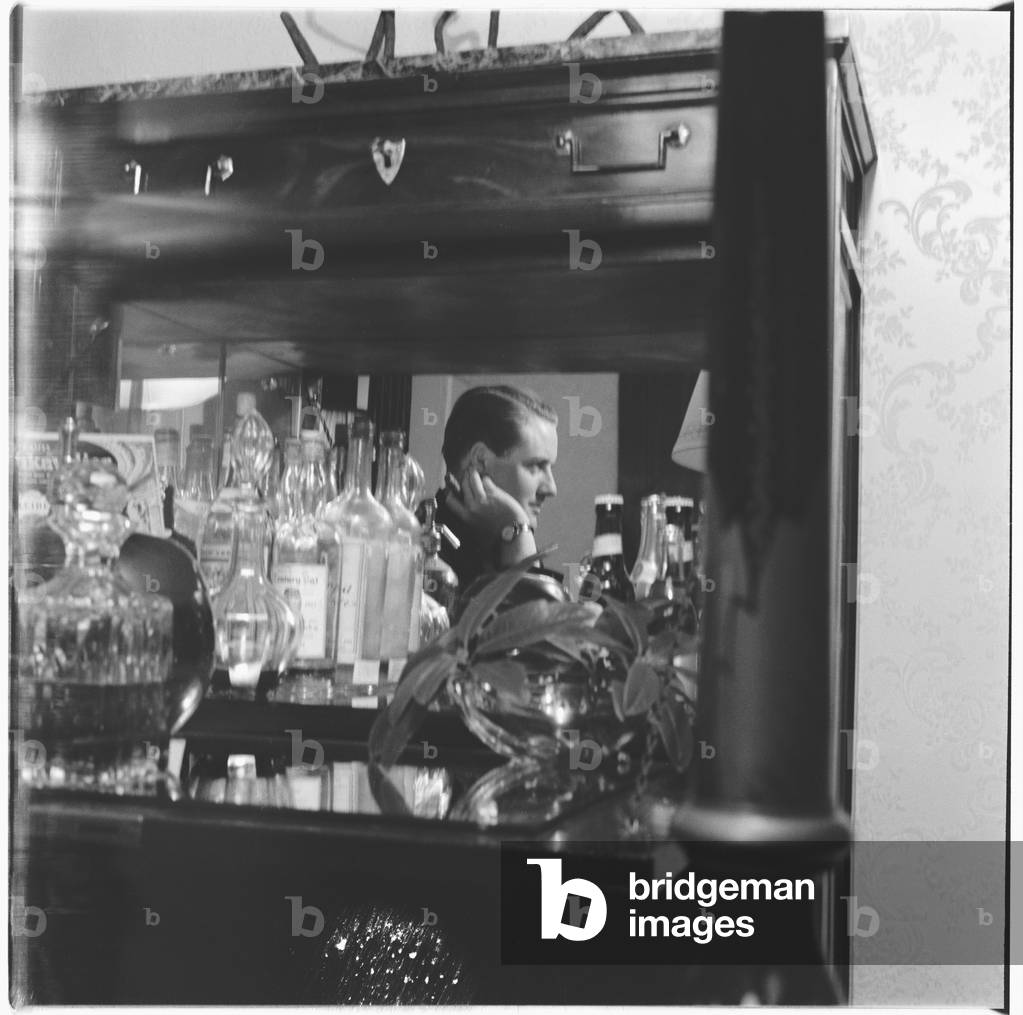 Tony Hubbard, portrait of Woolworths heir, socialite and Soho habitue, husband of Liz Odel, London, UK, mid 1950's (b/w photo)