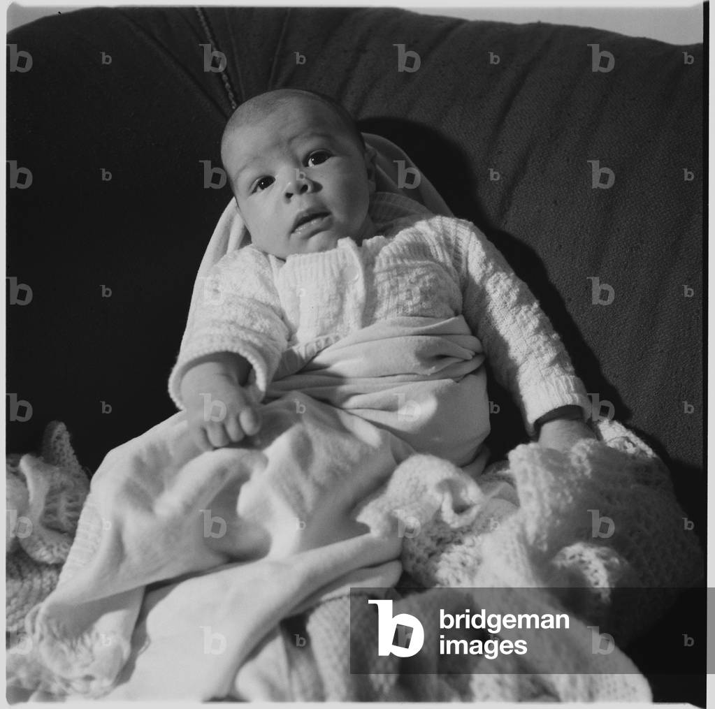 Geoff and Gwen Dove's newborn baby, c.1955 (b/w photo)