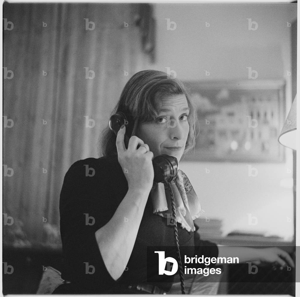 Rose McLaren, portrait of aristocrat, Soho habitue, friend of Francis Bacon and florist to Princess Margaret, mid 1950's, UK (b/w photo)