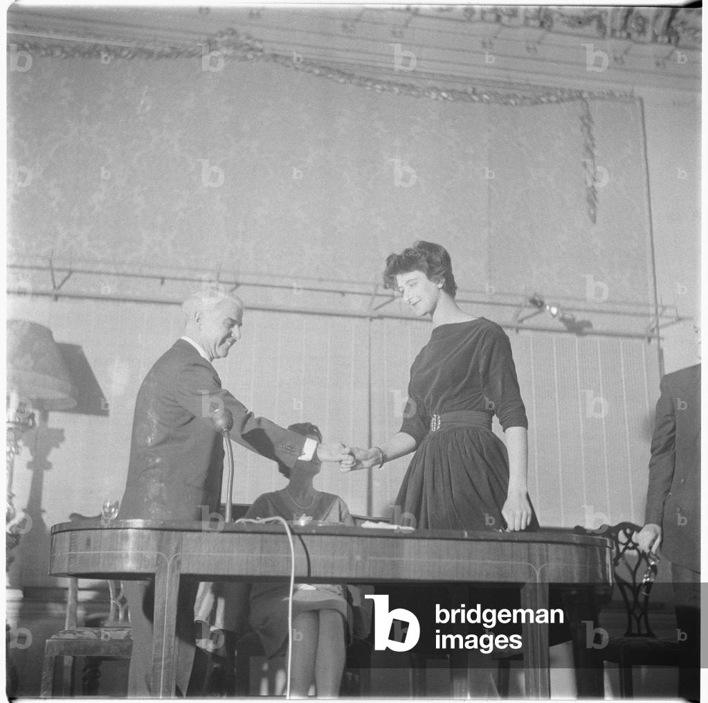 Shelagh Delaney receiving prize, c.1959 (b/w photo)