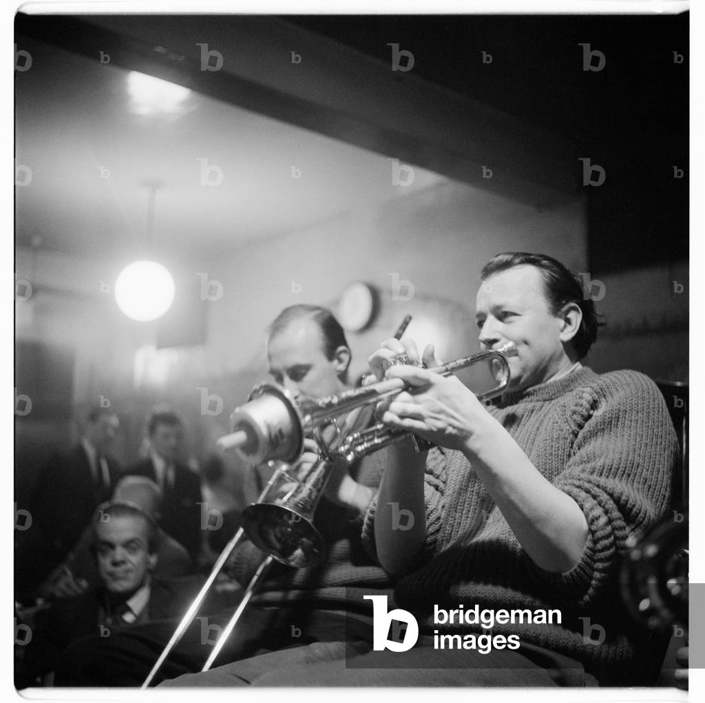 Humphrey Littleton, portrait of jazz musician Humphrey Littleton in 100 Club, Soho London early 1960's (b/w photo)