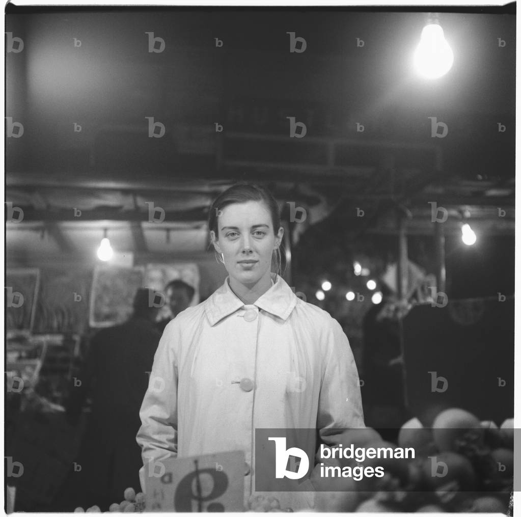 Gwen Dove, portrait of wife of Geoff Dove, unknown details, Soho, London, UK, mid 1950's (b/w photo)