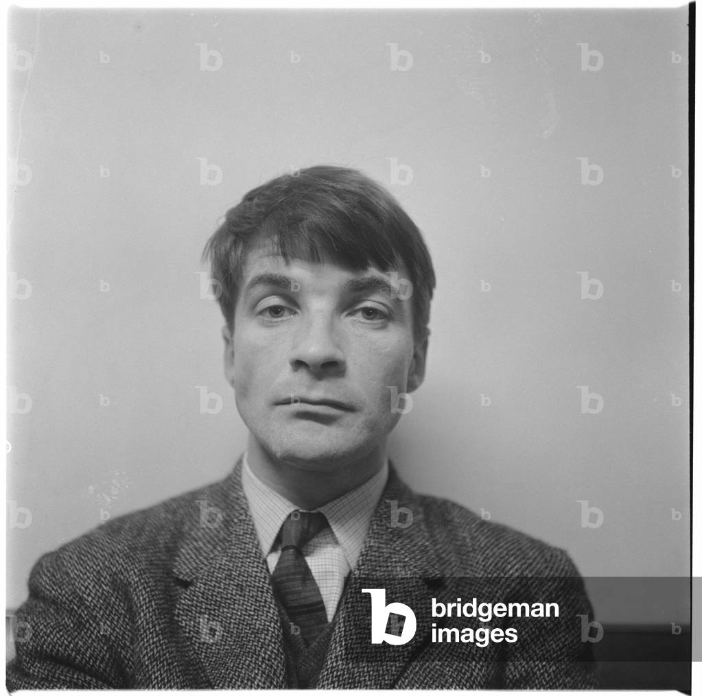 Oliver Bernard, portrait of poet and Rimbaud translator, and brother of Jeffrey and Bruce, London, UK, mid 1950's (b/w photo)
