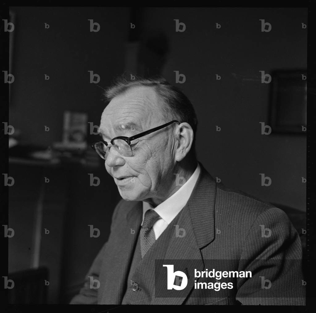 Arthur Horner, portrait of Welsh trade union leader and communist politician, mid 1950's, UK (b/w photo)