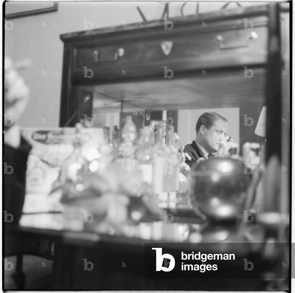 Tony Hubbard, portrait of Woolworths heir, socialite and Soho habitue, husband of Liz Odel, London, UK, mid 1950's (b/w photo)