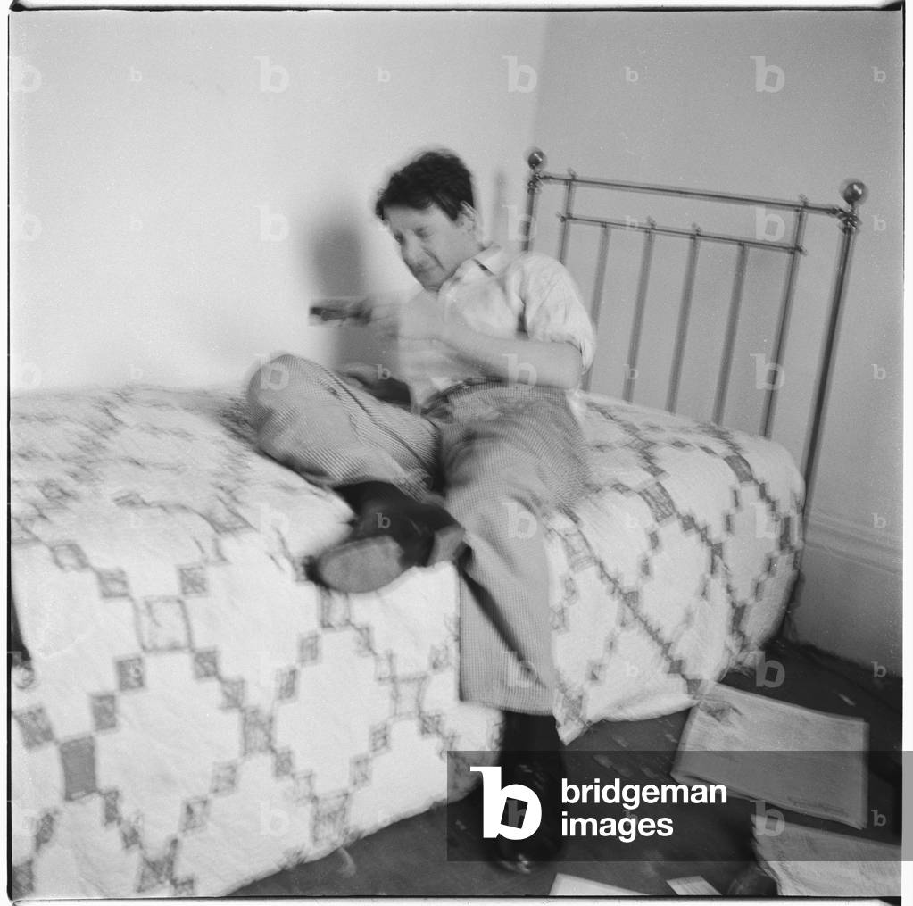 Lucian Freud on Bed, c.1964 (b/w photo)