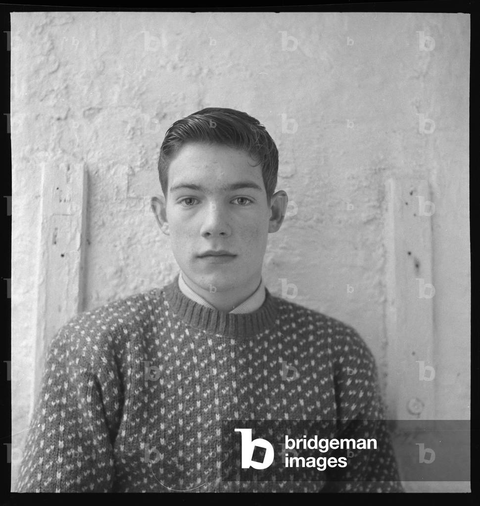 Sebastian Barker, portrait of son of poet George Barker and Elizabeth Smart, mid 1950's (b/w photo)