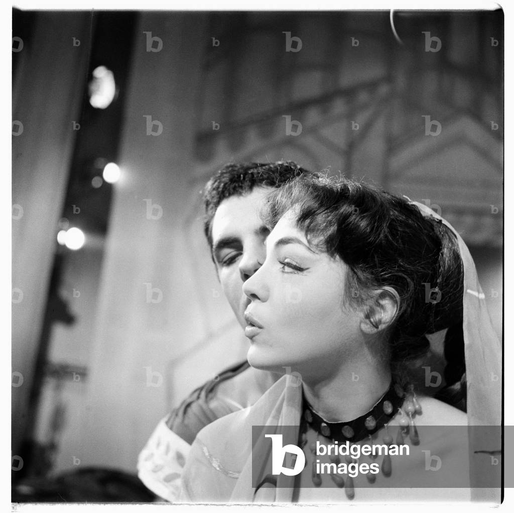 Lysistrata at National Theatre, images from a production of classic Greek play Lysistrata directed by Milos Volonakis starring Joan Greenwood, London 1987