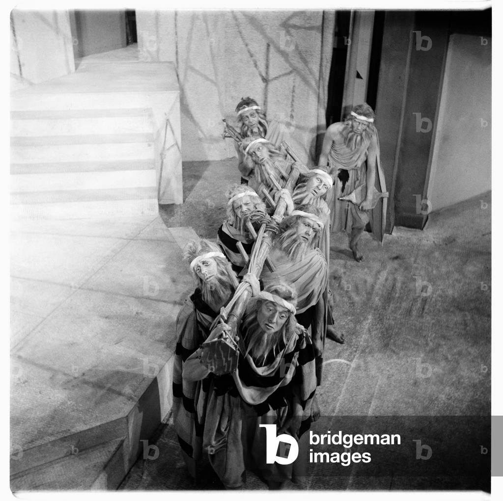 Lysistrata at National Theatre, images from a production of classic Greek play Lysistrata directed by Milos Volonakis starring Joan Greenwood, London 1997