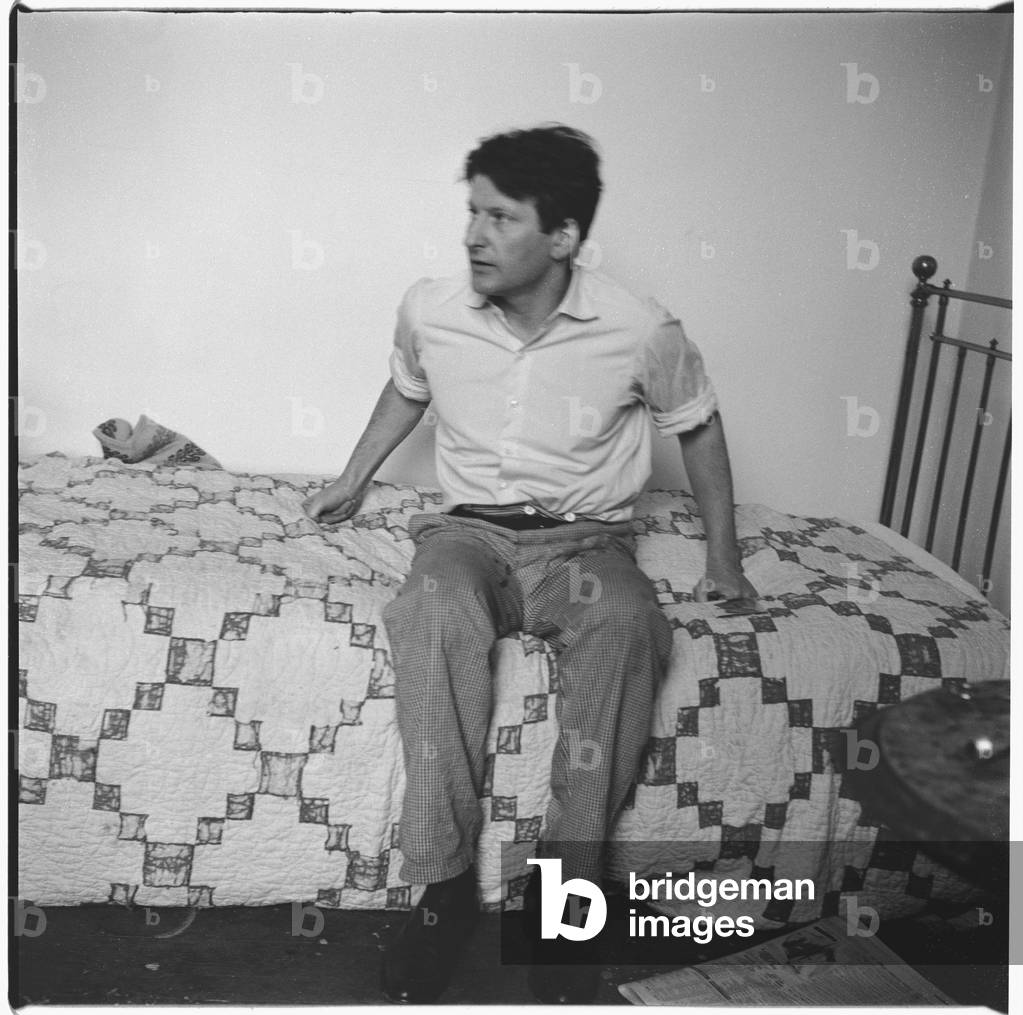Lucian Freud on Bed, c.1964 (b/w photo)