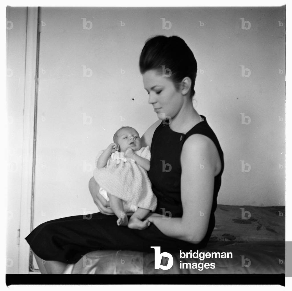 Portrait of unknown woman and baby, London, early 1960's (b/w photo)