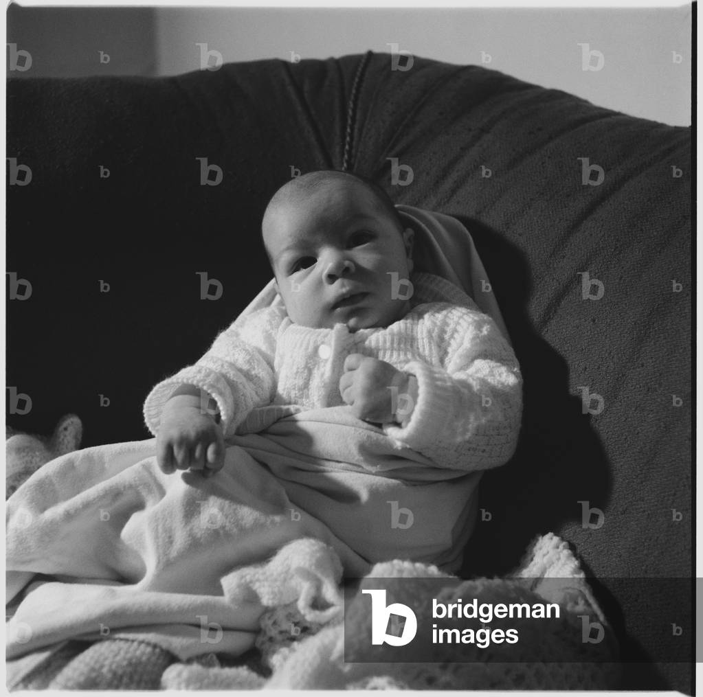 Geoff and Gwen Dove's newborn baby, c.1955 (b/w photo)