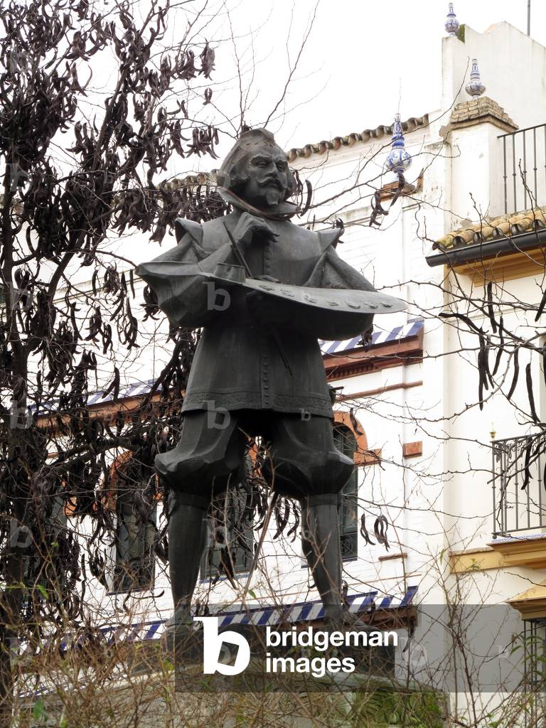 Portrait of Francisco de Zurbaran (1598-1664), Painter of the Spanish Golden Age - Bronze Sculpture, 1929, by Aurelio Cabrera Gallardo (1870-1936) in Seville (Spain)